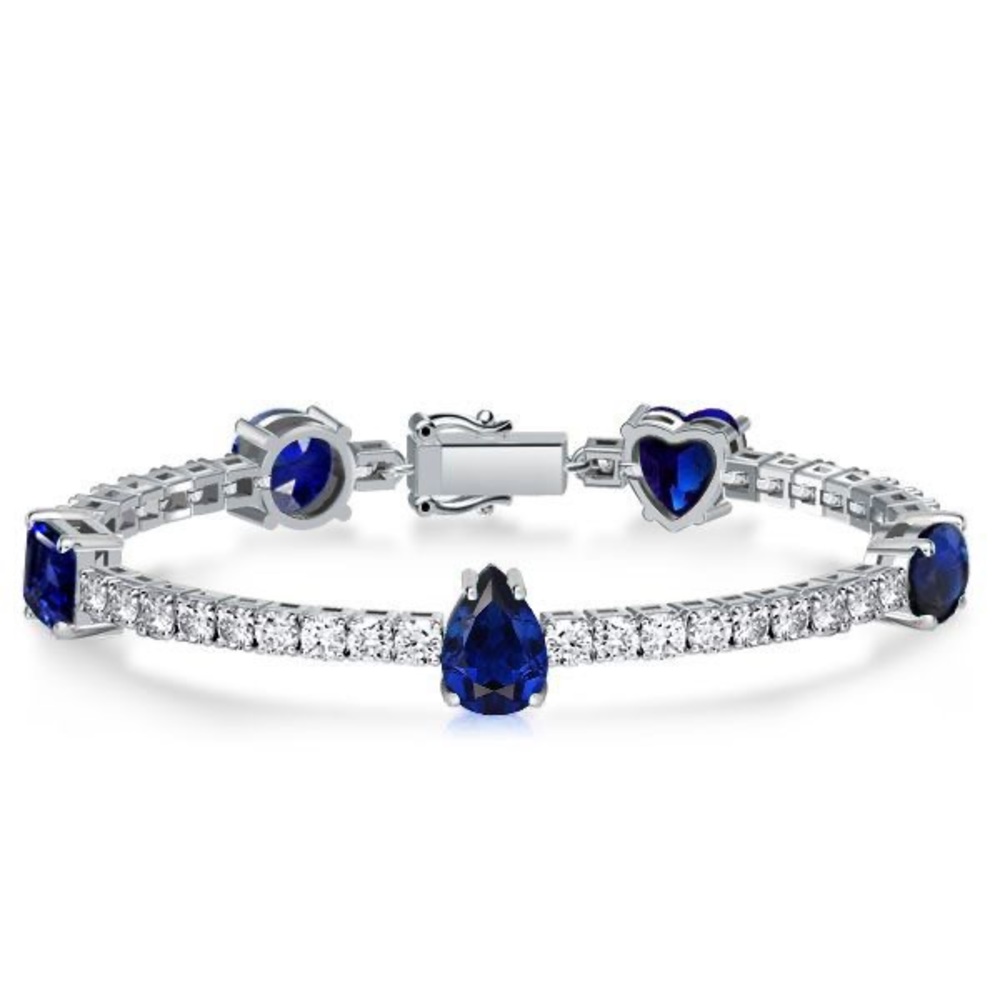 Sterling Silver Blue Sapphire & Cubic Zirconia Tennis Bracelet